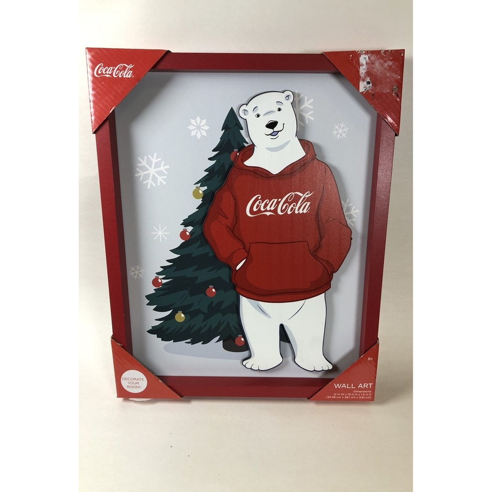 Coca-Cola Bear Christmas Wall Art 12x15x1.5 in Holiday Decor